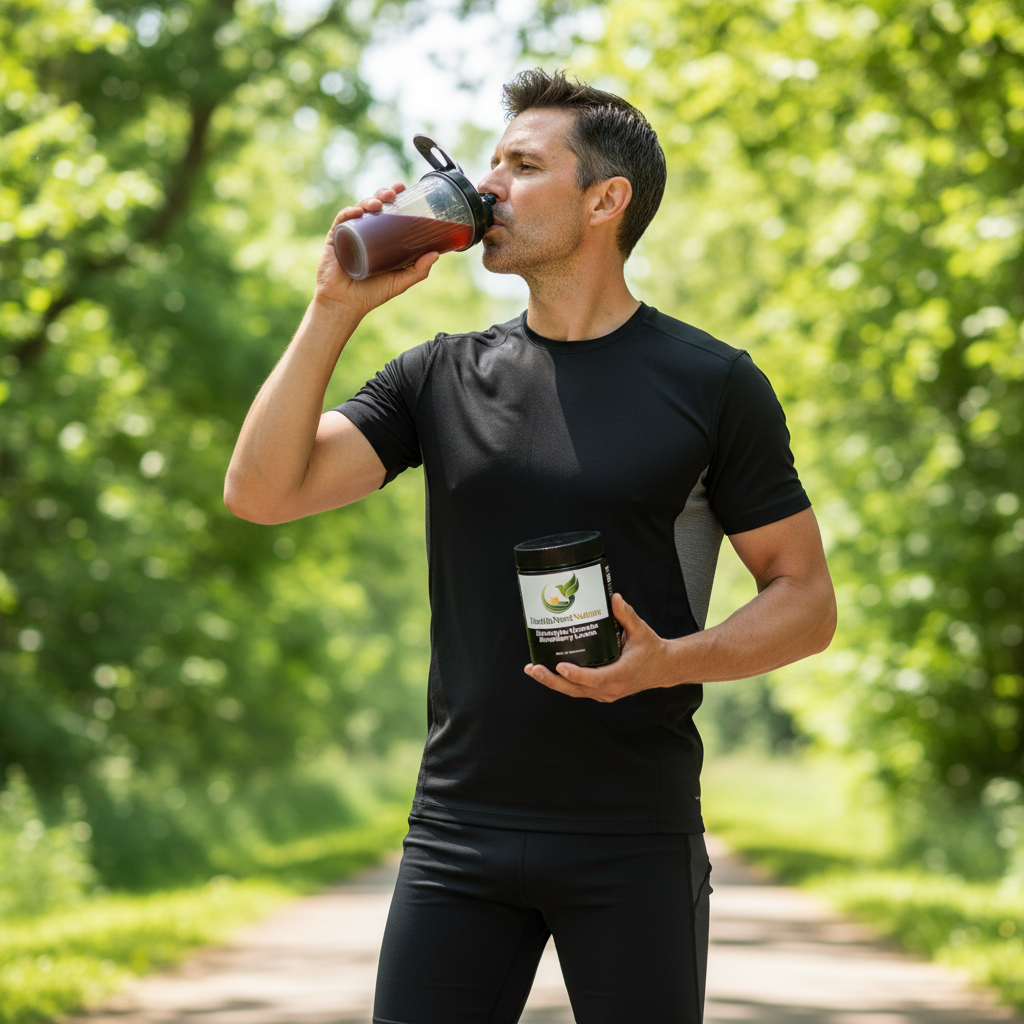 Man holding Electrolyte Complex Strawberry Lemon supplement after outdoor run